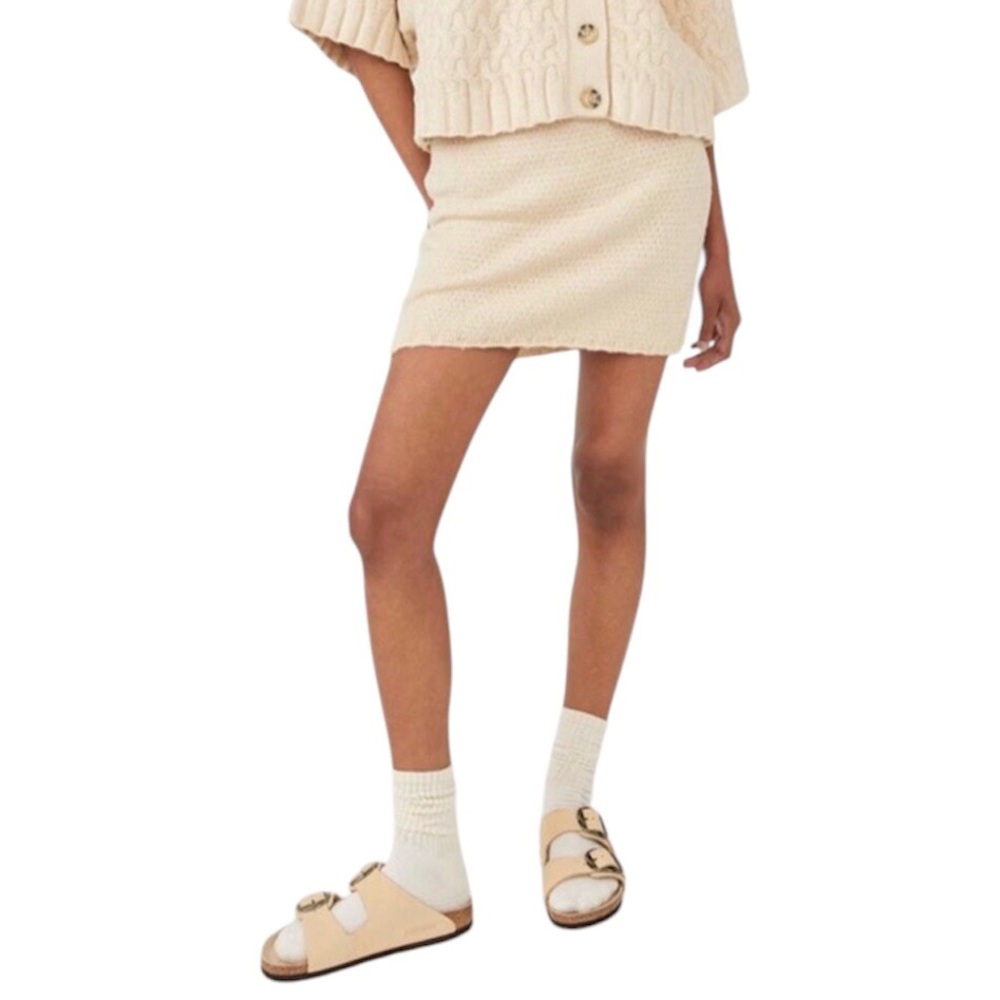 Free People Cream Color Mae Knit Sweater Mini Skirt Size Large